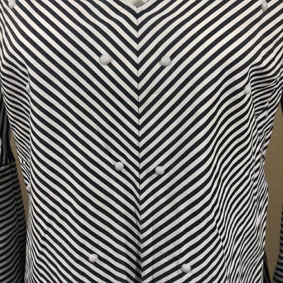 Notations dark gray white striped bell sleeve top - Picture 2 of 5